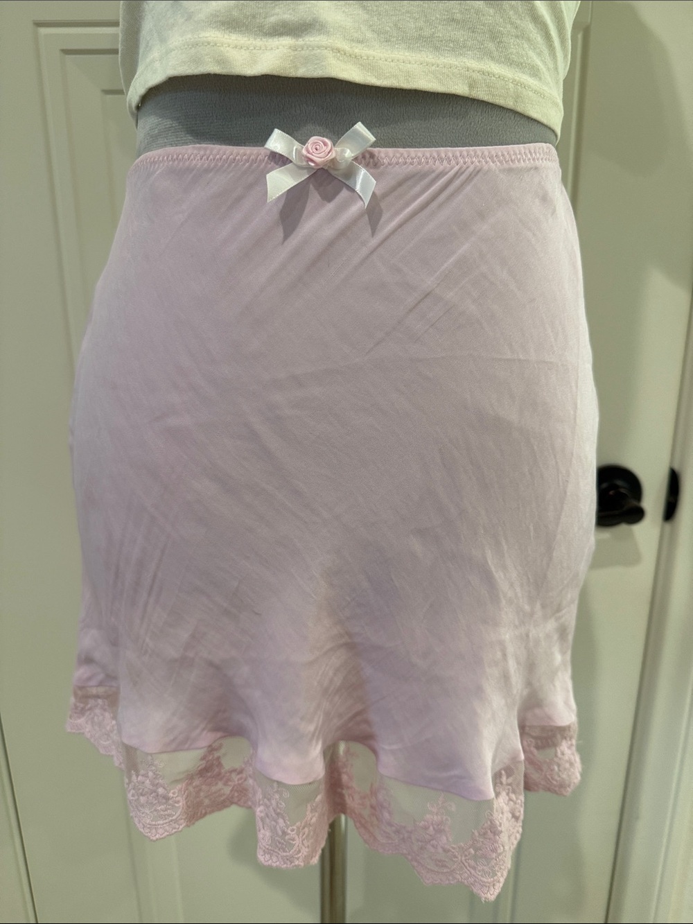 Urban Outfitters Light Pink Lace-Trim Mini Slip Skirt - Picture 2 of 5